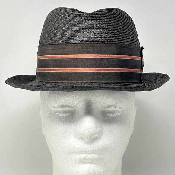 Vintage Dobbs Straw Fedora Hat Mens Size 6 1/2 Brown Ribbon Bow Hagedorn & Co - Picture 2 of 14